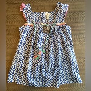 NWT Matilda Jane Wandering Waters Blue and White Tank Top Tassels Medium